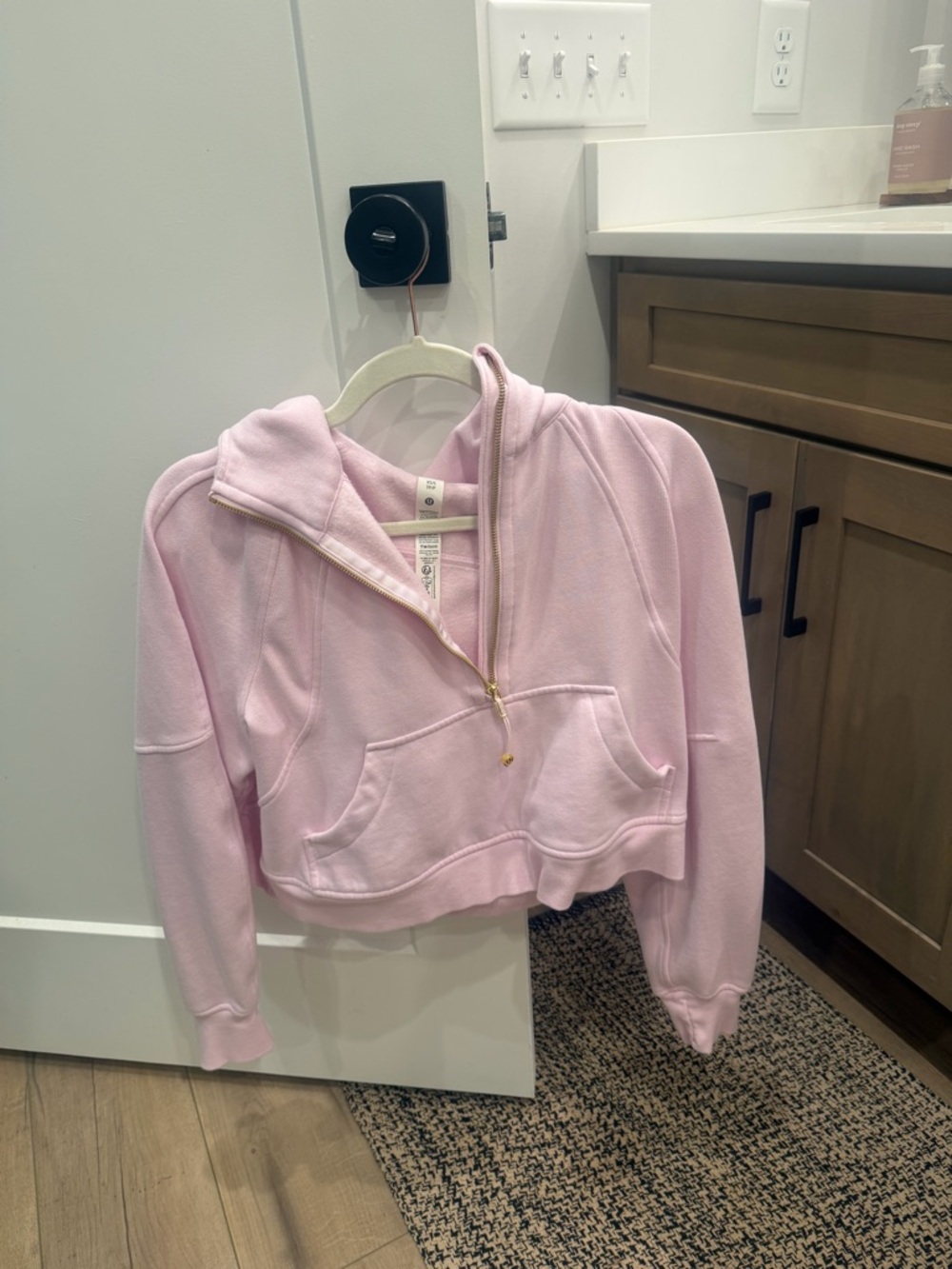 lululemon athletica Light Pink Cropped Hoodie with Gold Zipper